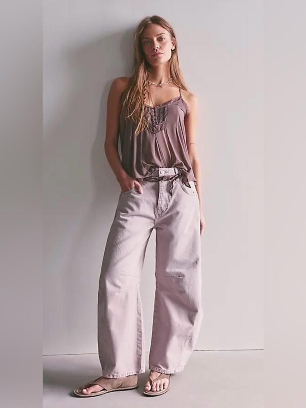 We The Free Good Luck Mid-Rise Barrel Button Closure Jeans size 30 Lilac Haze